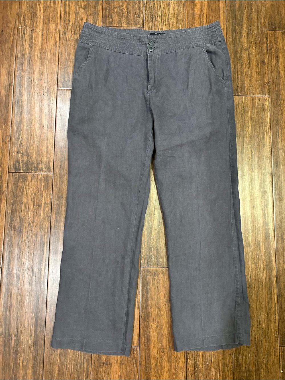 Jones New York Straight-Leg Trousers in Charcoal Gray 100% Linen size 10
